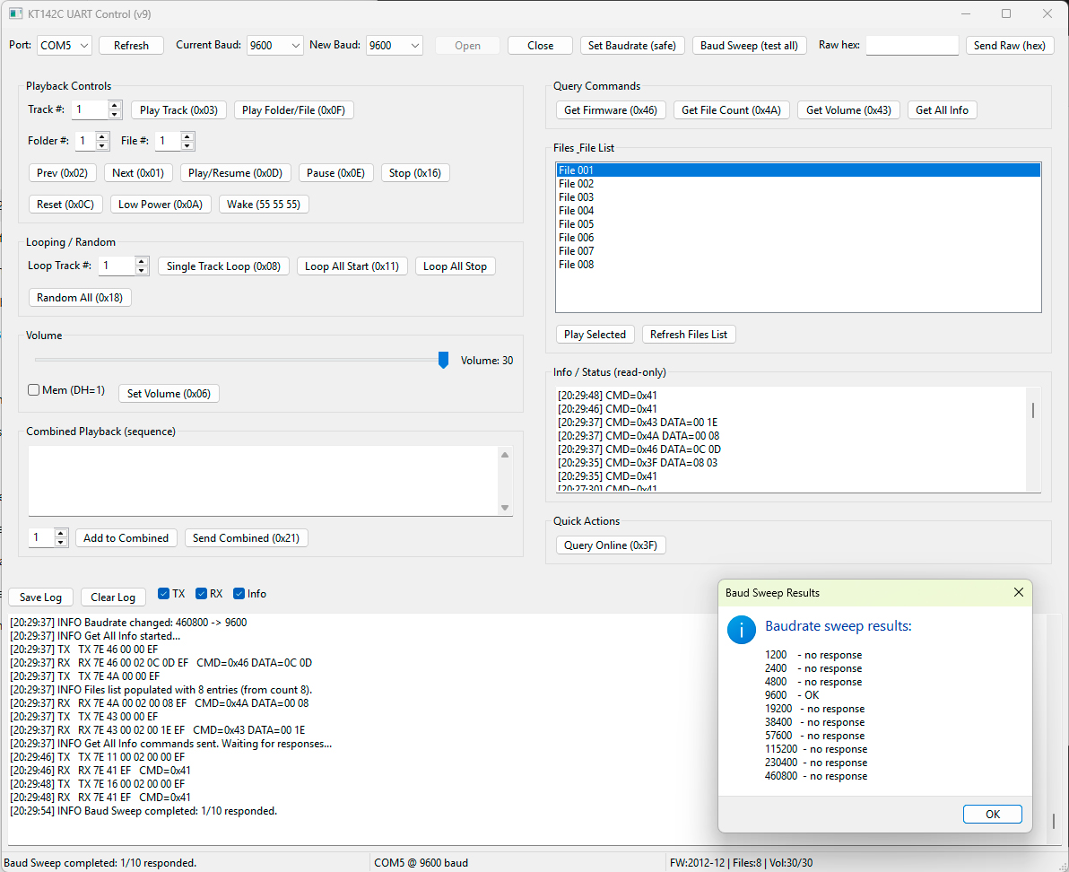 KT142C UART Control GUI (v9)